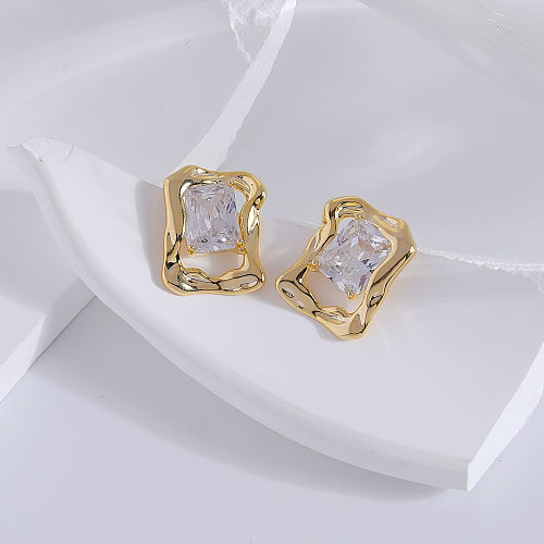 1 Pair Fashion Rectangle Copper Plating Zircon Ear Clips