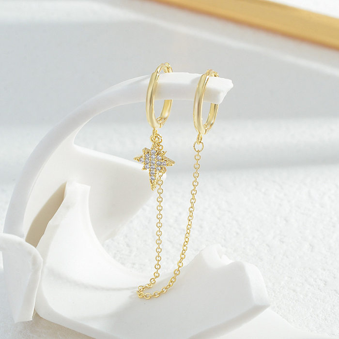 Fashion Cross Star Moon Copper Ear Studs Asymmetrical Inlay Zircon Copper Earrings 3 Pairs