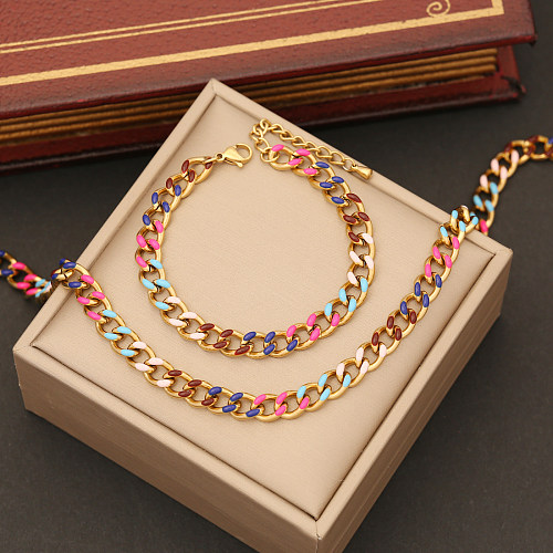 IG-Stil, schlichter Stil, geometrische Edelstahl-Emaille-Armband-Halskette