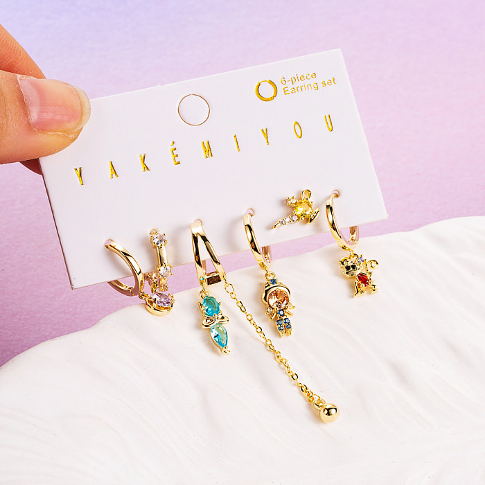 Cute Cartoon Copper 14K Gold Plated Zircon Drop Earrings In Bulk