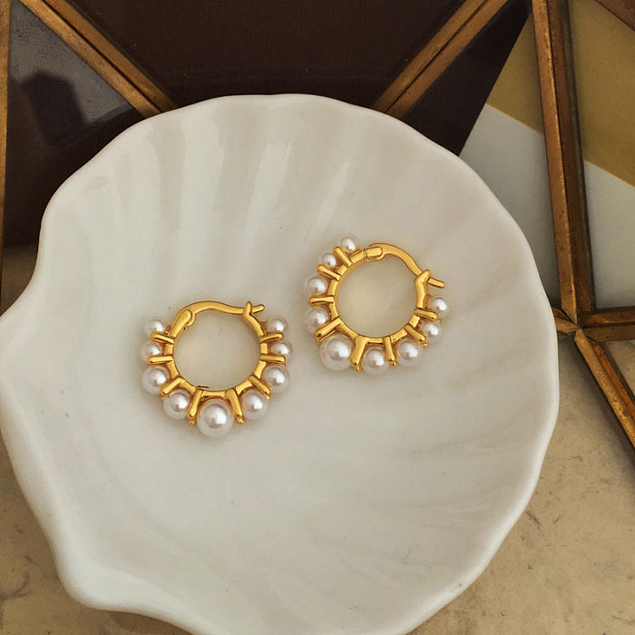 Pendientes de cobre geométricos retro Pendientes de cobre perla chapados en oro