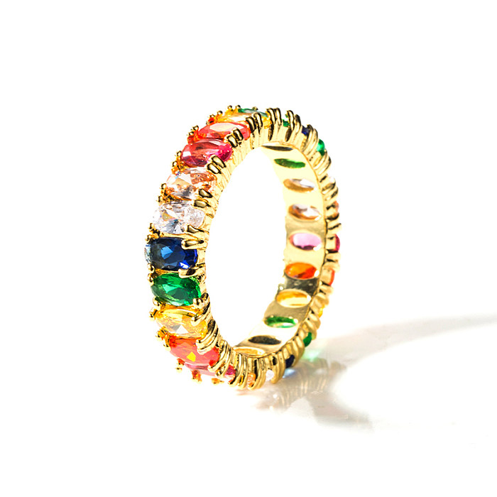 Micro-inlaid Oval Zircon Rainbow Ring NHLN143683