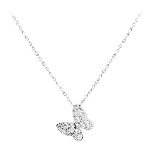 Sweet Simple Style Butterfly Copper Silver Plated Zircon Pendant Necklace In Bulk
