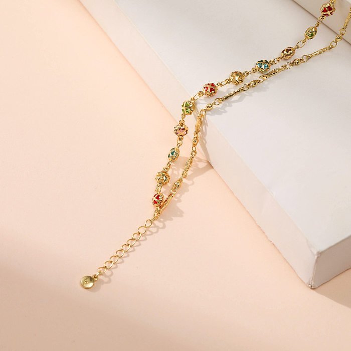 New Multi-layer Bracelet Female 18K Real Gold Electroplating Mixed Color Zircon Elegant Jewelry Adjustable