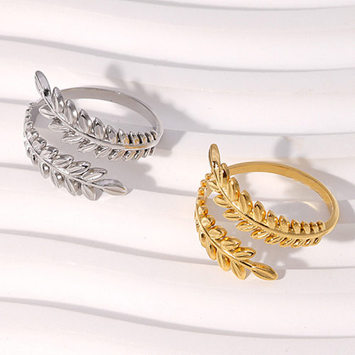 Vintage Style Simple Style Leaves Stainless Steel Gold Plated Silver Plated Open Ring In Bulk