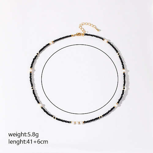 Vintage Style Simple Style Round Crystal Freshwater Pearl Copper 18K Gold Plated Zircon Necklace In Bulk