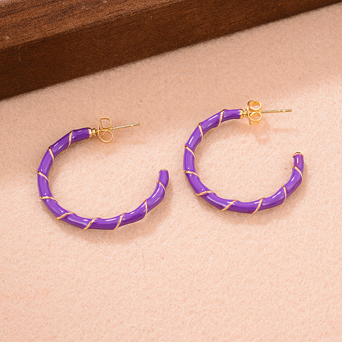 1 Pair Simple Style Solid Color Enamel Plating Copper Hoop Earrings