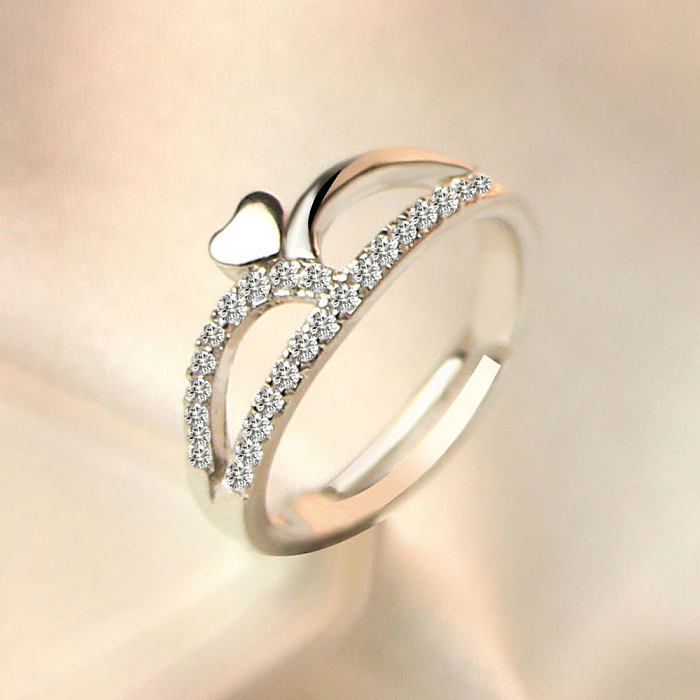 Offener Ring im eleganten Damen-Herzform-Stil mit Kupferbeschichtung und künstlichen Edelsteinen