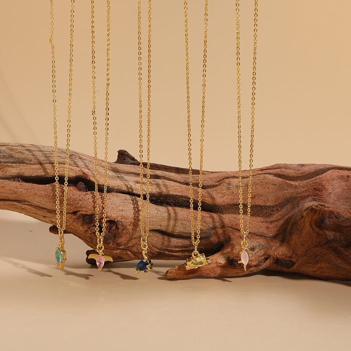 Elegante, klassische Dinosaurier-Kupfer-Halskette mit 14 Karat vergoldetem Zirkon in großen Mengen