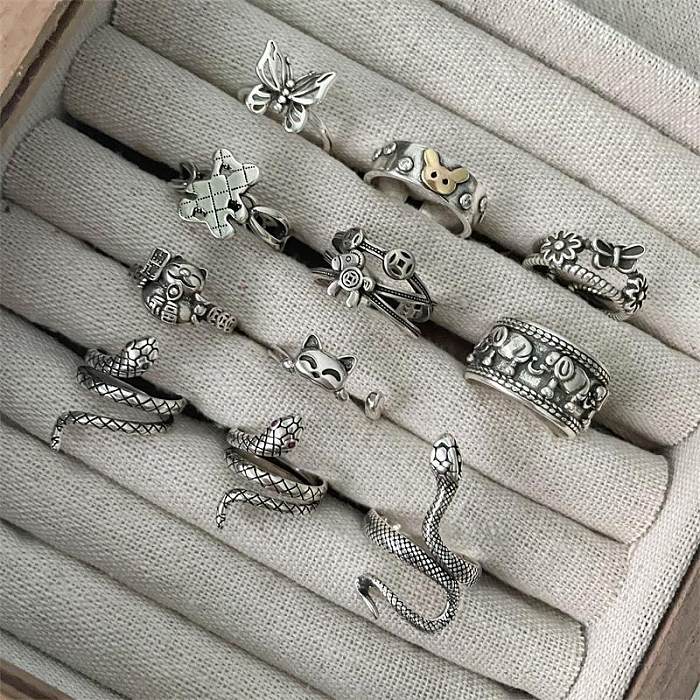 Animal retro 925 anel de prata esterlina feminino cobra gato elefante design de interesse especial niello jóias anel de personalidade de extremidade aberta não