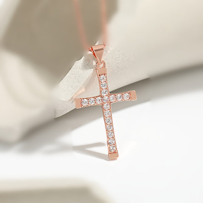 Fashion Cross Copper Rhinestones Pendant Necklace
