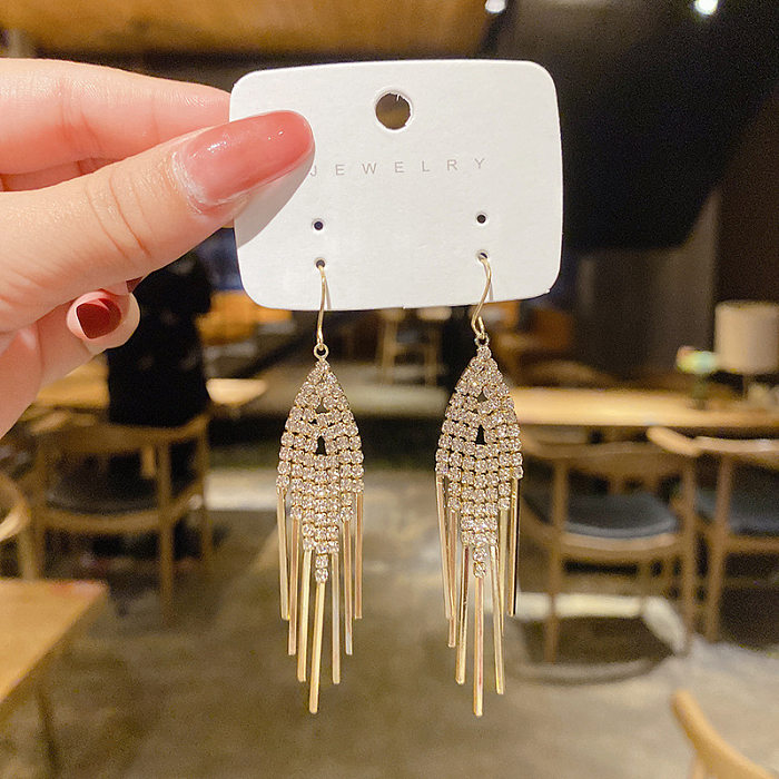 1 Pair Modern Style Tassel Plating Inlay Copper Artificial Gemstones Drop Earrings