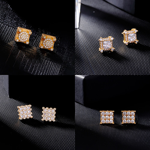 1 Pair Casual Hip-Hop Square Inlay Copper Zircon Ear Studs