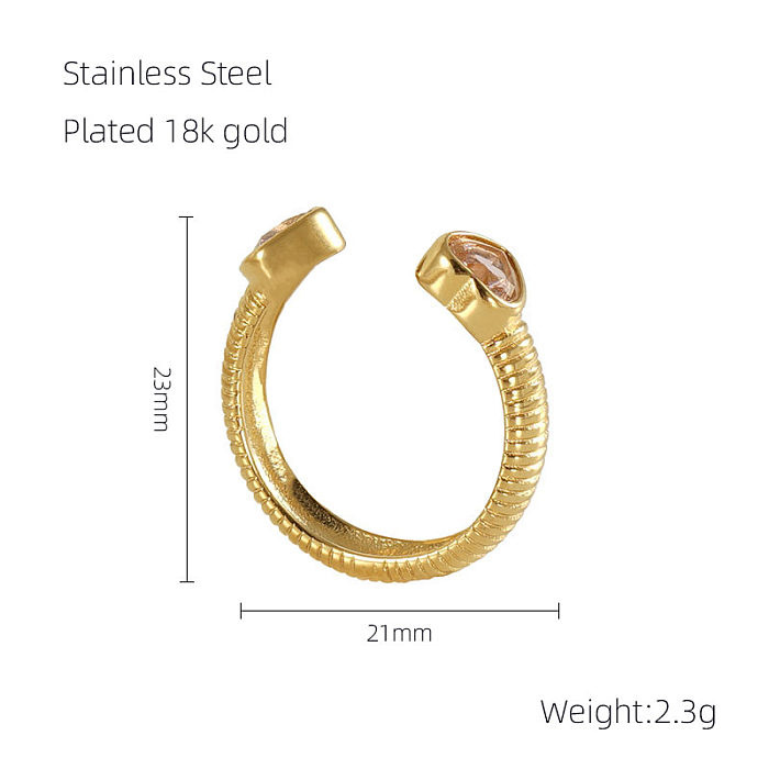 Offener Ring in Herzform mit Zirkoneinlage aus Edelstahl und 18 Karat vergoldet
