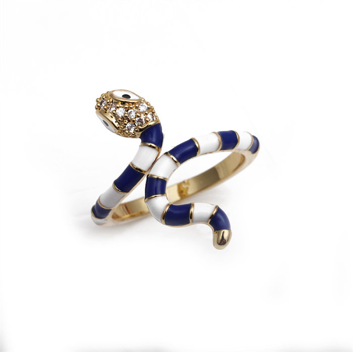 1 Piece Classic Style Snake Copper Enamel Inlay Zircon Open Ring
