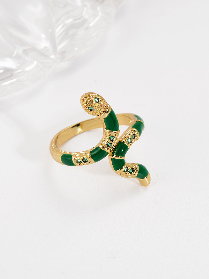 IG Style Casual Simple Style Snake Copper Enamel Plating Inlay Rhinestones Open Ring