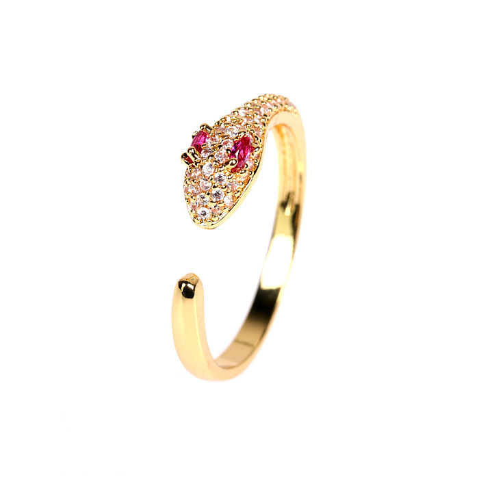 Simple Style Snake Copper Plating Inlay Zircon Gold Plated Open Ring