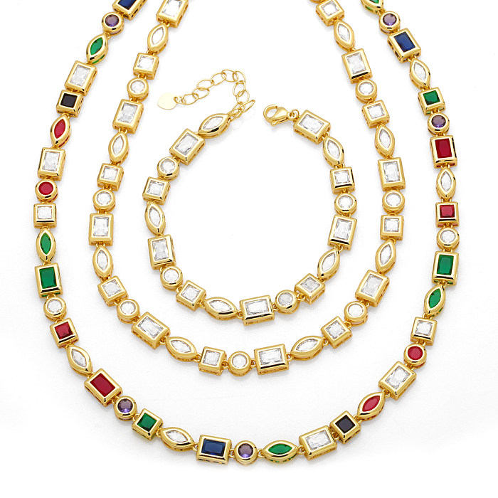 INS Style rond carré cuivre placage incrustation Zircon plaqué or 18K femmes Bracelets collier