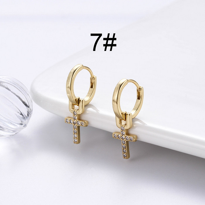 1 Pair Streetwear Star Copper Plating Inlay Zircon 18K Gold Plated Hoop Earrings