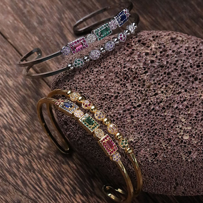 Bracelets de manchette en Zircon avec incrustation de cuivre et boule carrée romantique pour dame