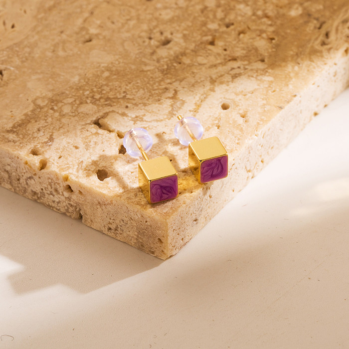 زوج واحد من أقراط الأذن المربعة المصنوعة من النحاس المطلي بالذهب عيار 1 قيراط طراز INS