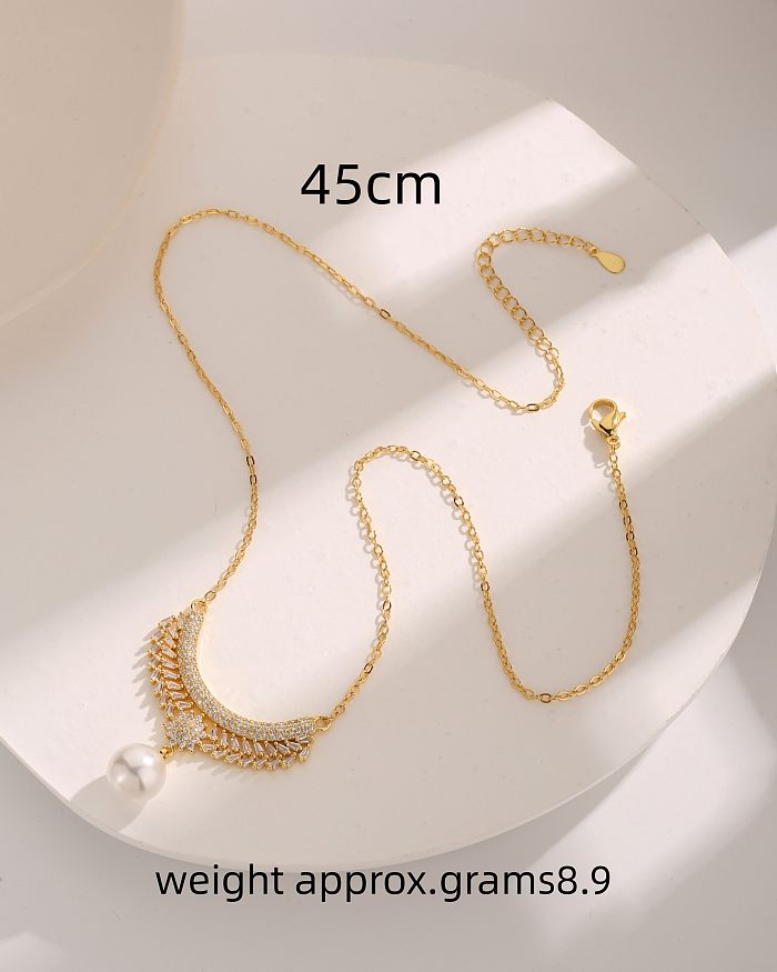 Vintage Style Luxurious French Style Flower Artificial Pearl Copper 18K Gold Plated Zircon Pendant Necklace In Bulk