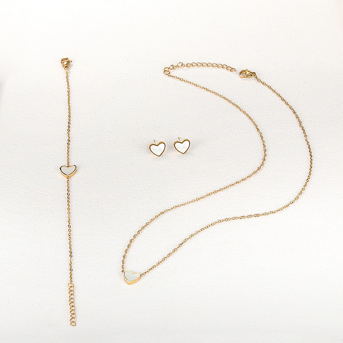 Élégant Style moderne en forme de coeur en acier inoxydable placage incrustation coquille plaqué or 18 carats bracelets boucles d'oreilles collier