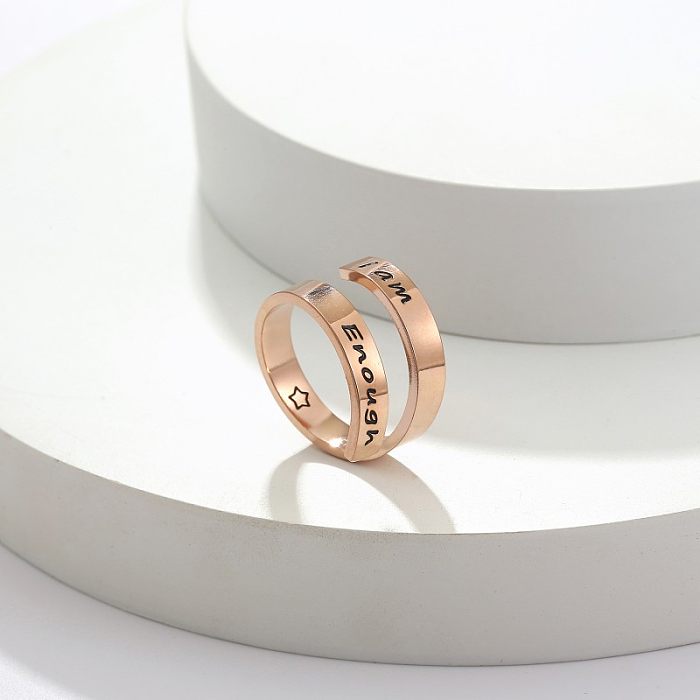 Letra streetwear chapeamento de aço inoxidável anéis abertos banhados a ouro rosa