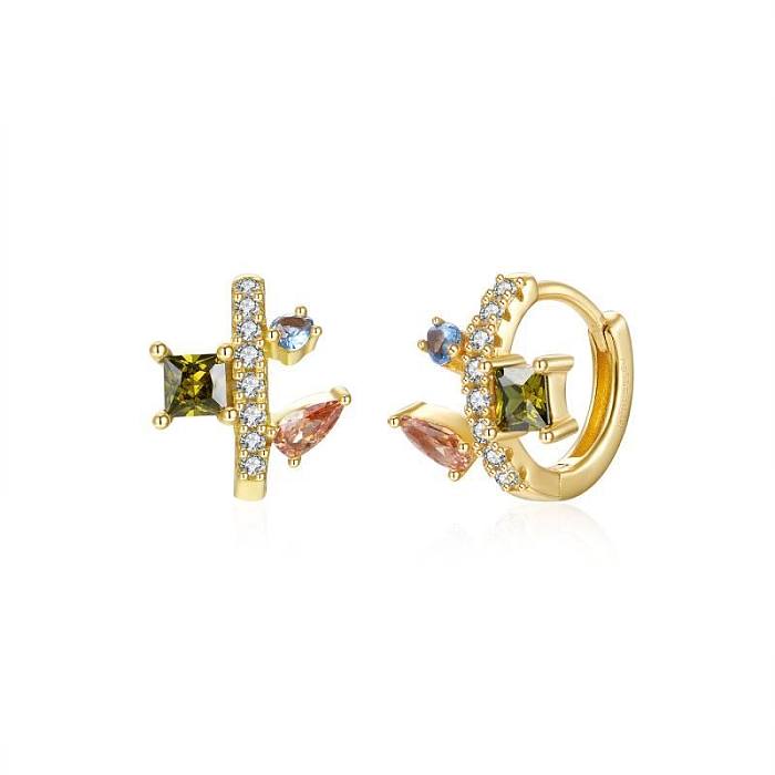 European And American Entry Lux Sterling Silver Needle Micro Inlaid Irregular Color Zircon Earrings Fashion Sweet Romantic Earclip Earrings Women