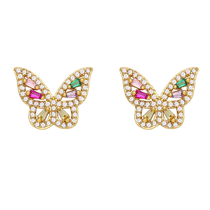 Simple Bee Butterfly Pearl Copper Inlaid Zircon 18K Gold-plated Earrings