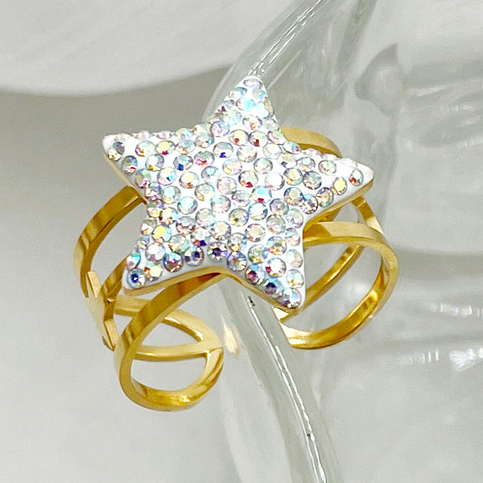 Simple Style Classic Style Star Stainless Steel Gold Plated Rhinestones Open Ring In Bulk
