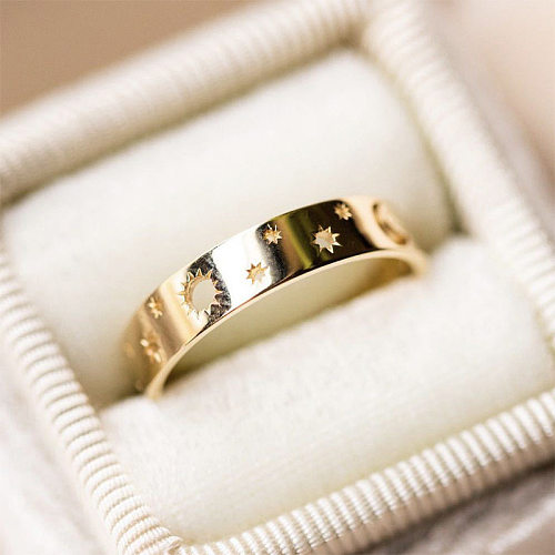 New Simple Star And Moon Hollow Ring European And American Copper Jewelry