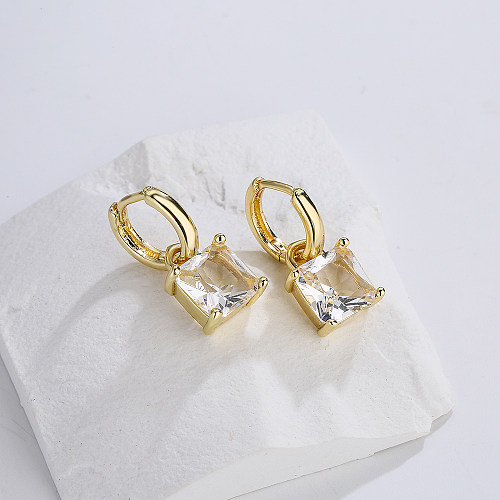 Einfache Kupfer-Ohrringe mit 18-karätigem Gold überzogen, geometrische quadratische Zirkon-Ohrringe
