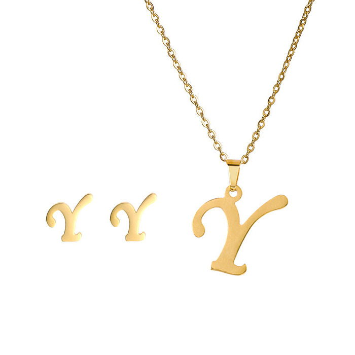 Halskette mit Ohrringen und Ohrringen im klassischen Stil mit Buchstaben-Edelstahllegierung