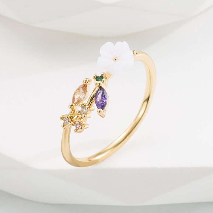 Anéis de cobre de flores ovais da moda embutidas anéis de cobre de zircão