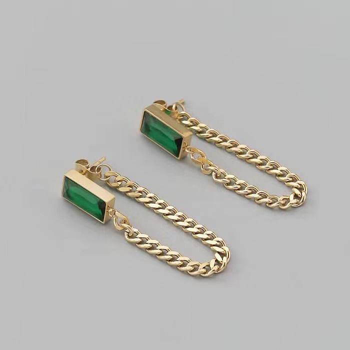 Retro Square Tassel Titanium Steel Inlay Rhinestones Bracelets Earrings Necklace