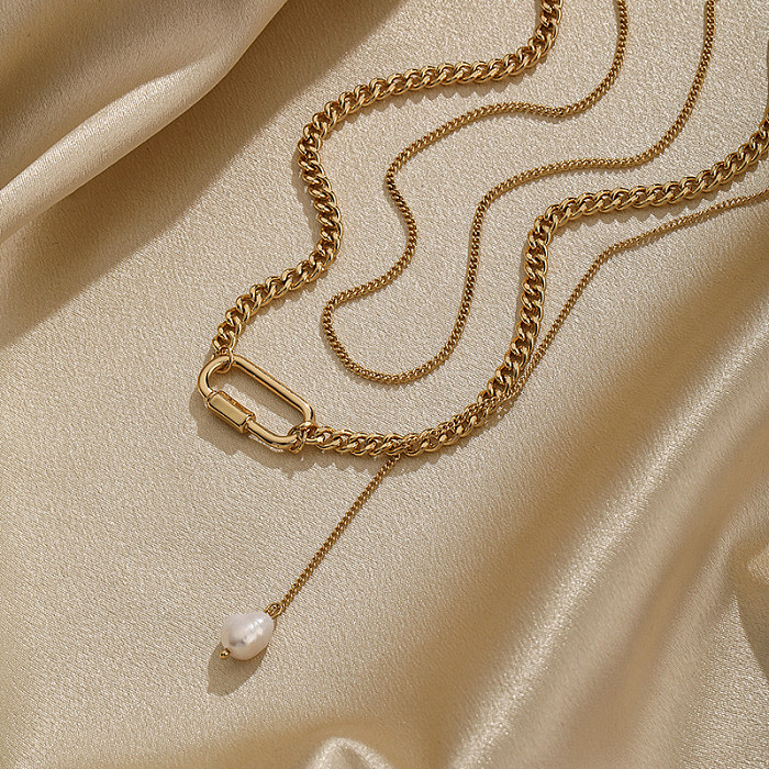 Collier plaqué or 18 carats avec placage de perles de cuivre ovales de style IG