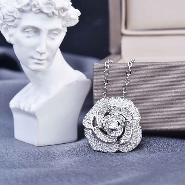 Hohle Rosenblüten-Halskette, Kamelien-Ohrringe, Mikro-Intarsien, offener Ring, Armband, weiblich