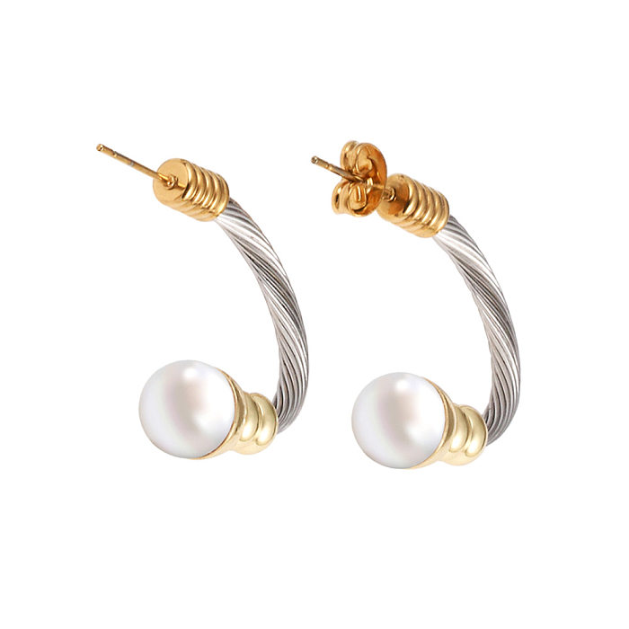 Boucles d'oreilles en acier inoxydable, Style Simple et décontracté, rayures en spirale, tresse en cuivre, incrustation de perles, anneaux, Bracelets, boucles d'oreilles