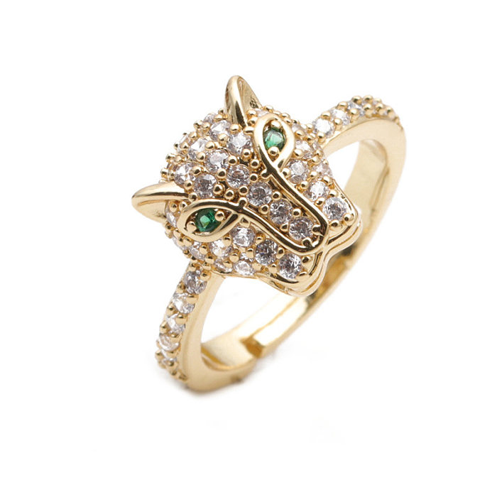 Joyería al por mayor, nuevo anillo ajustable con apertura de cabeza de pantera de circonio Chapado en cobre, joyería