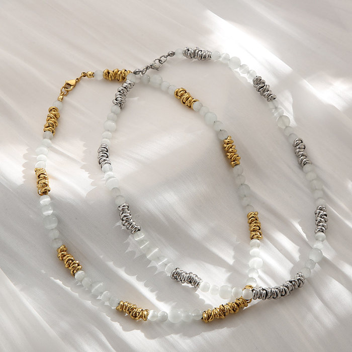 Mode Géométrique En Acier Inoxydable Perles Opale Bracelets Collier 1 Pièce
