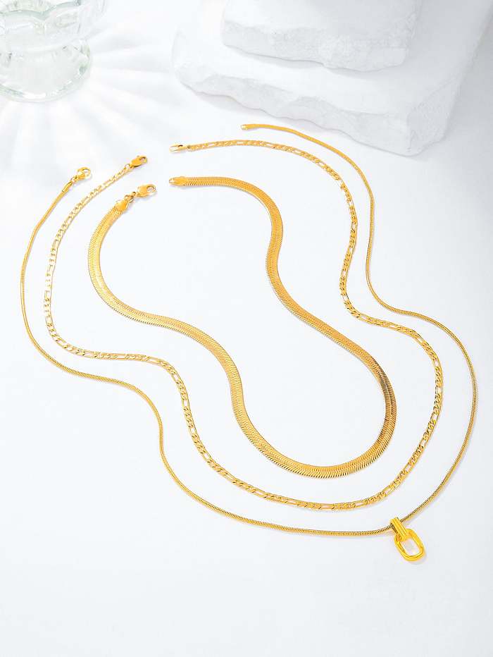 Elegante, schlichte, mehrschichtige Halsketten aus einfarbigem Kupfer mit 18-Karat-Vergoldung