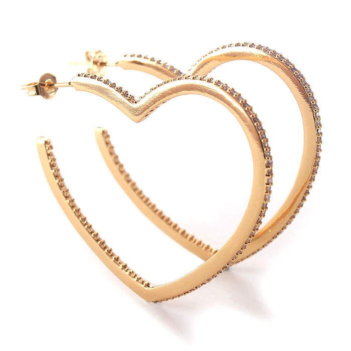 1 par de brincos banhados a ouro com zircônia de cobre estilo simples em formato de coração