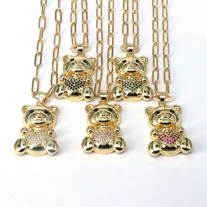 Hip-Hop Little Bear Kupfer-vergoldete Zirkon-Anhänger-Halskette in großen Mengen