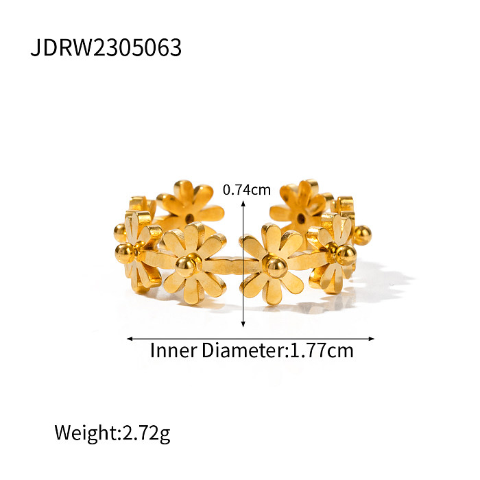 IG Style Sweet Flower Stainless Steel 18K Gold Plated Open Ring In Bulk