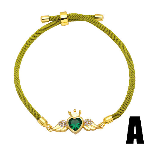 Retro-Armband mit herzförmiger Krone aus 18 Karat vergoldetem Kupfer mit eingelegtem Zirkon