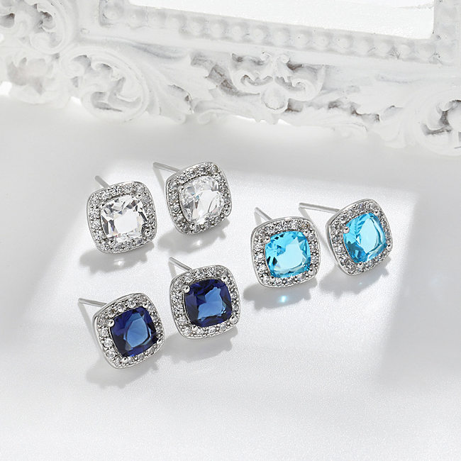 1 Pair Elegant Square Plating Inlay Copper Zircon Ear Studs
