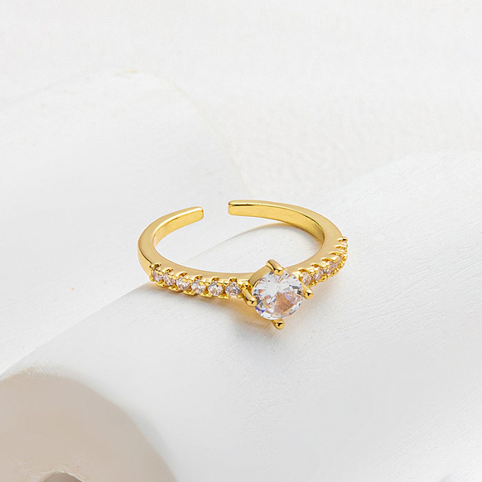 Fashion Solid Color Copper Open Ring Inlay Zircon Copper Rings