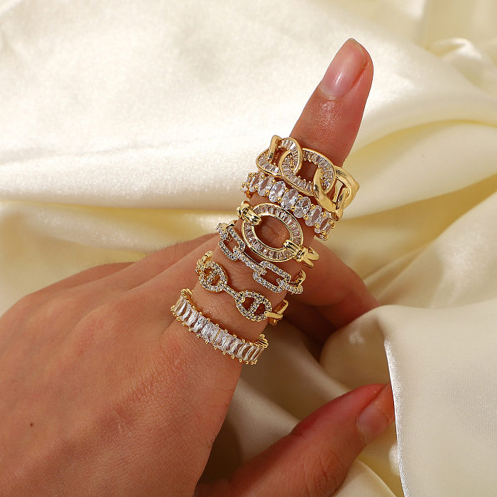 Fashion 18K Inlaid Zirconium Geometric Opening Adjustable Copper Ring Wholesale jewelry