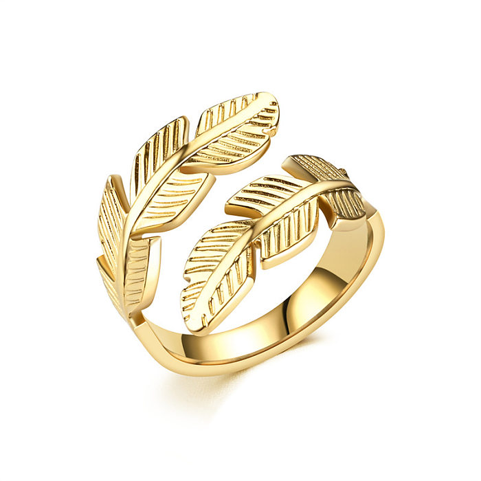 Fashion Leaf Offener Ring aus Titanstahl mit Federn